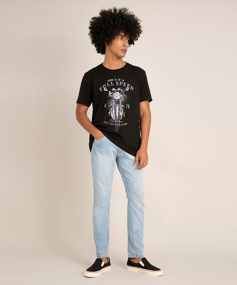calça jeans slim azul claro