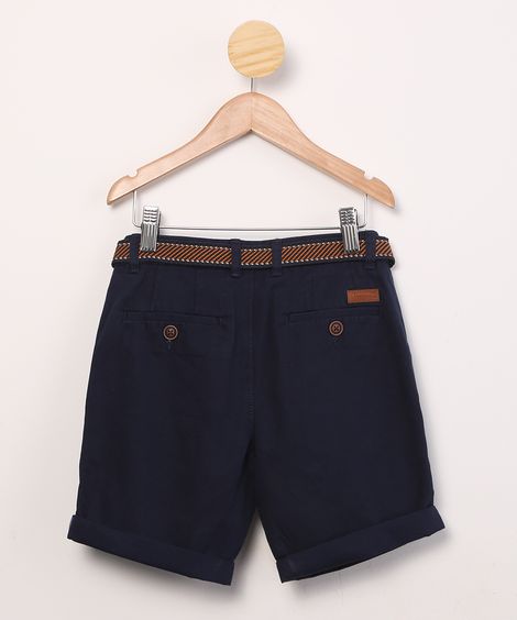 bermuda de sarja infantil com bolsos e cinto azul marinho