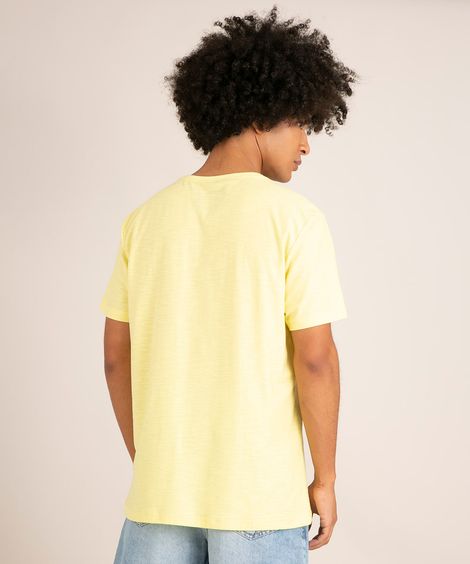 Camiseta Masculina Básica Flamê Manga Curta Gola V Amarela Claro