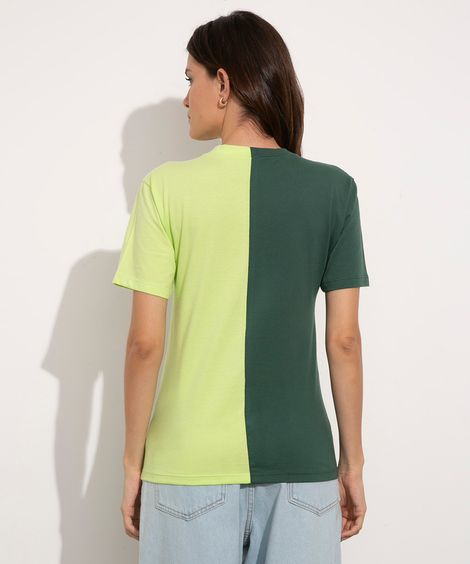 camiseta de algodão bicolor manga curta decote redondo mindset verde escuro