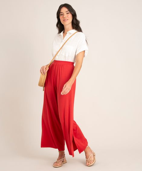 calça pantacourt com fenda cintura alta vermelha