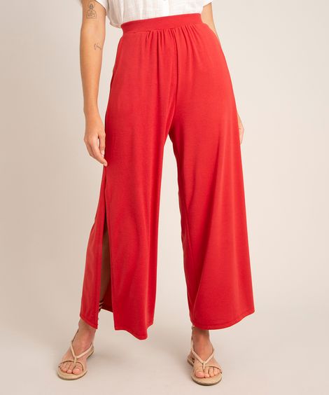 calça pantacourt com fenda cintura alta vermelha