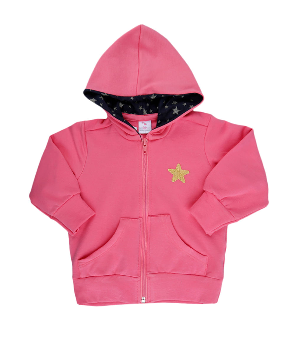 Blusão com Bordado Menina Rosa Claro