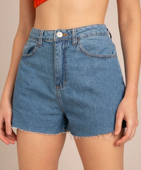 short mom cintura super alta jeans  azul médio
