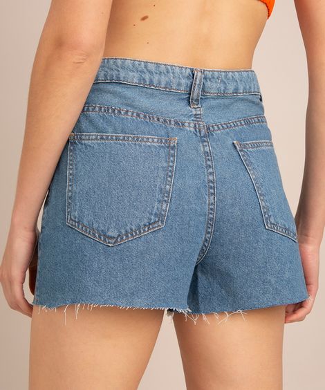 short mom cintura super alta jeans  azul médio