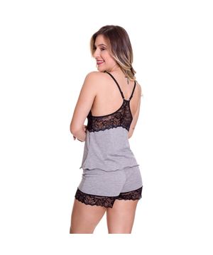 Baby Doll em Viscolycra Short Moda de Baixo Cinza e Preto - ES203