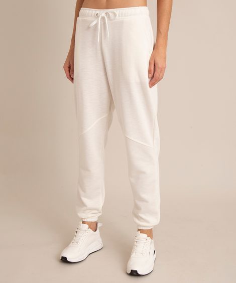 calça jogger de moletom cintura alta off white