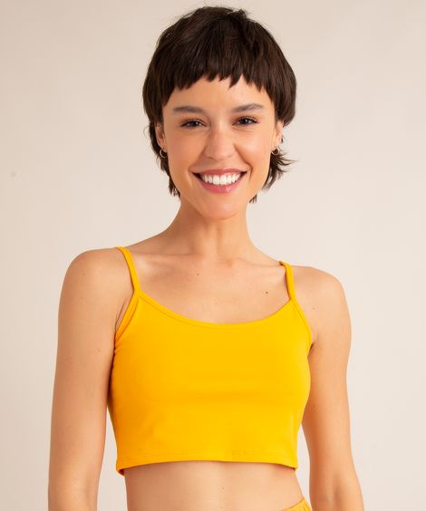 regata cropped básica alça fina decote redondo amarelo