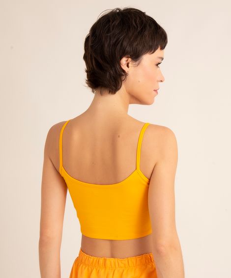 regata cropped básica alça fina decote redondo amarelo