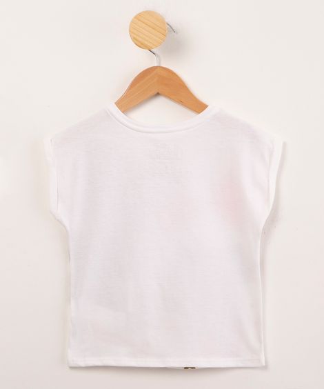 blusa infantil de algodão lol surprise "bffs 4 eva" com glitter manga curta off white