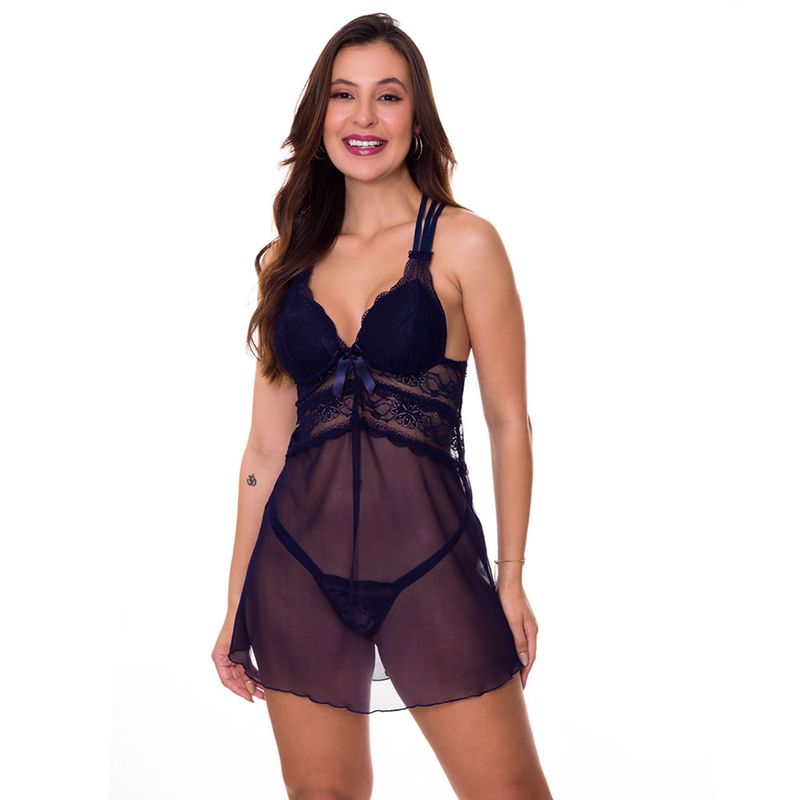 Camisola Sexy com Transparência sem Bojo com Tiras - Preto - Tam