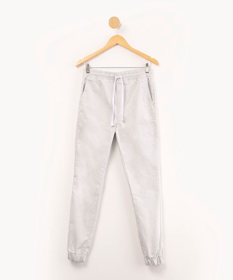 calça jogger de sarja com cordão cinza claro