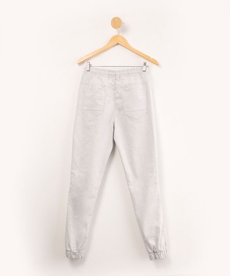 calça jogger de sarja com cordão cinza claro