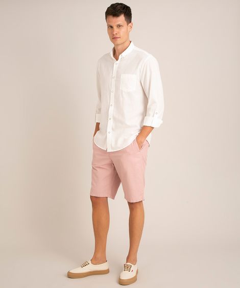 Bermuda Masculina Reta Chino com Linho Rosa