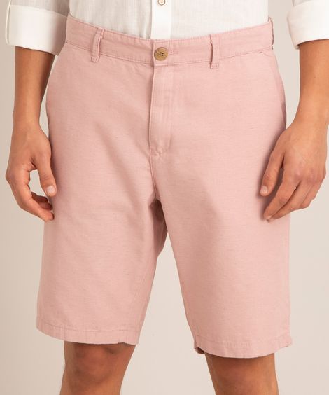 Bermuda Masculina Reta Chino com Linho Rosa