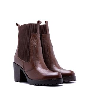 Bota Coturno Venetto Couro Feminino Salto Tratorado Estilo Marrom