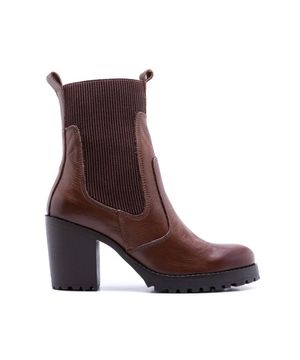 Bota Coturno Venetto Couro Feminino Salto Tratorado Estilo Marrom