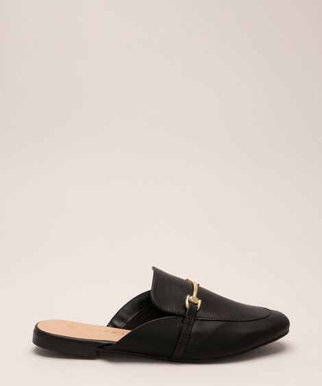 Mule Feminino Via Uno Bico Redondo com Fivela Preto