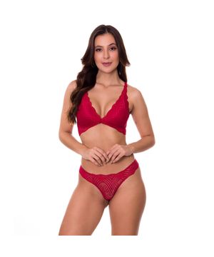 Conjunto de Lingerie em Renda com Bojo Moda Baixo - VF51 Vermelho