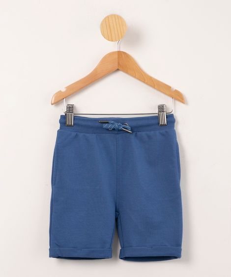 Bermuda Infantil em Moletom com Cordão e Bolsos Azul