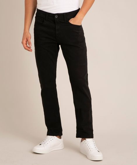calça reta de sarja básica preta