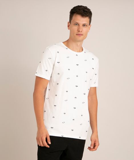 camiseta de algodão estampada ets manga curta gola careca branca