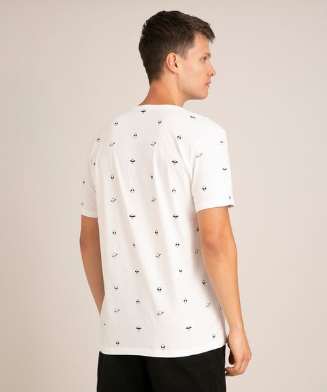 camiseta de algodão estampada ets manga curta gola careca branca