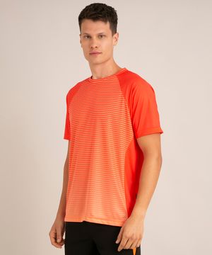 camiseta esportiva ace com estampa geométrica manga raglan curta gola careca laranja