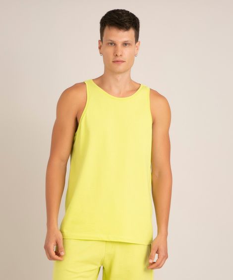 regata básica de algodão gola careca verde neon