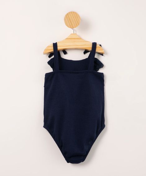 body infantil canelado com laise alça fina azul marinho