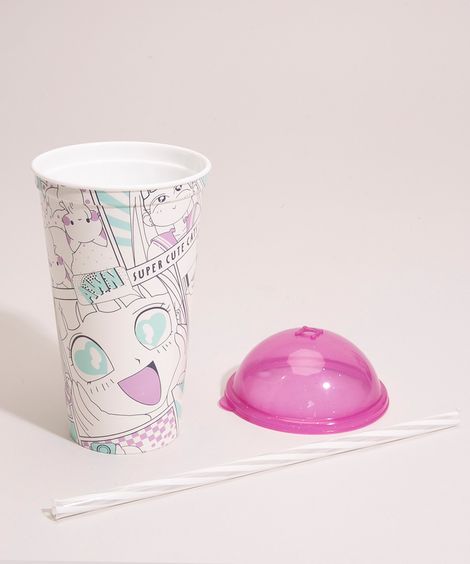 copo infantil anime com canudo multicor