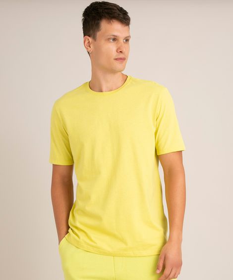 camiseta comfort de algodão básica manga curta gola careca verde neon