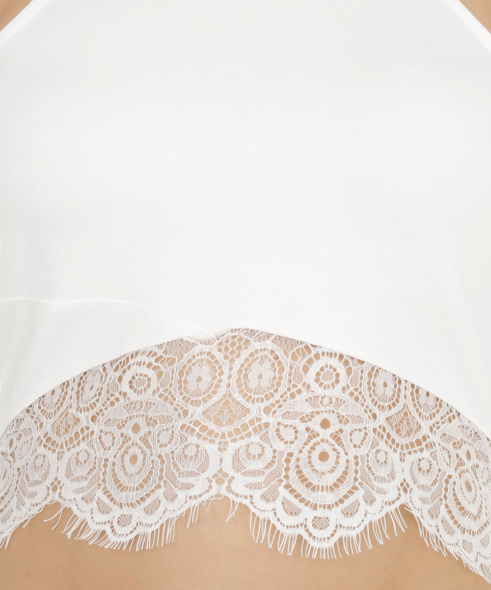 Top Cropped com Renda Off White