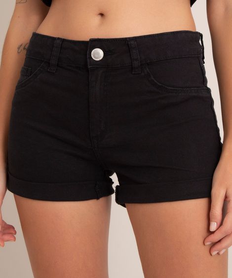 Short de Sarja Feminino Reto Barra Dobrada Preto