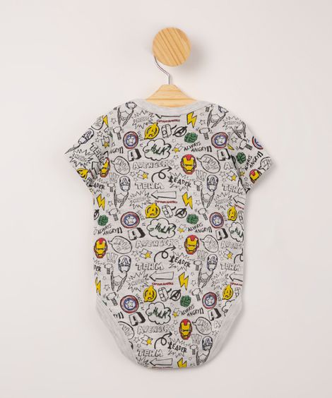 body infantil manga curta estampa os vingadores cinza mescla claro