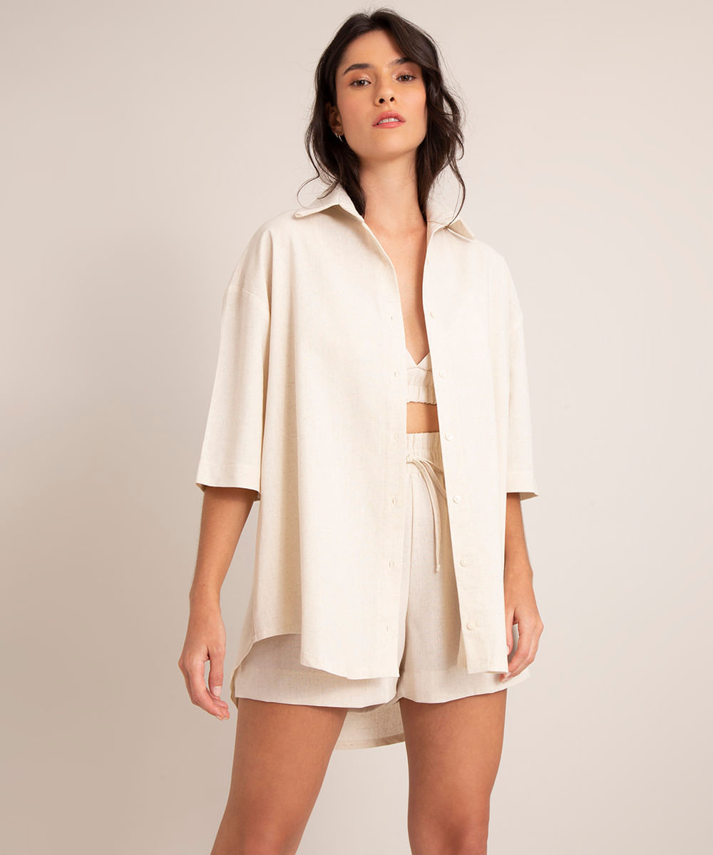 Camisa de linho manga 3/4, da C&A