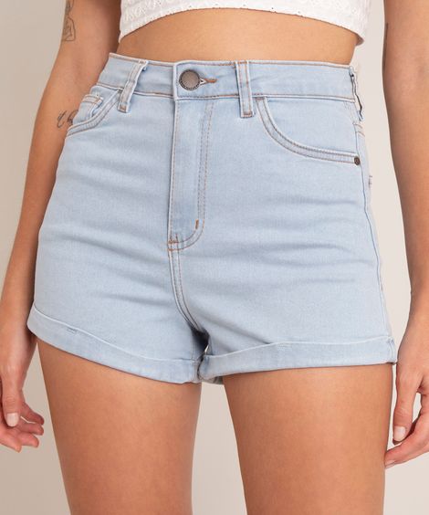 short hot pant jeans cintura super alta azul claro