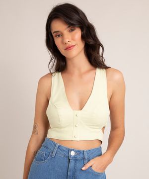 top cropped de viscose frente única com amarração verde