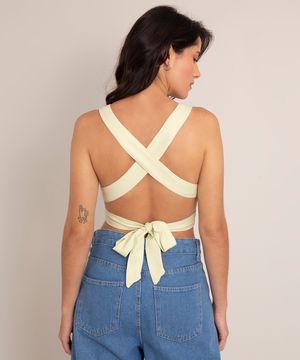 top cropped de viscose frente única com amarração verde