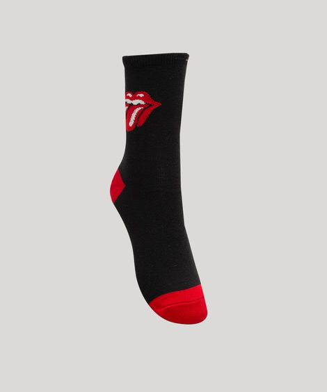 meia cano alto estampada the rolling stones preto