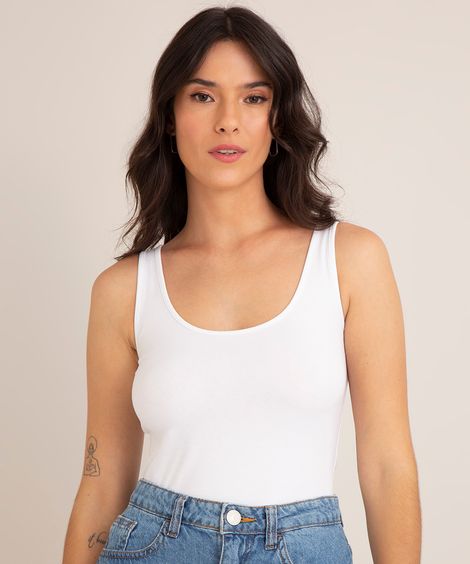 Regata Feminina Básica Decote Redondo Off White