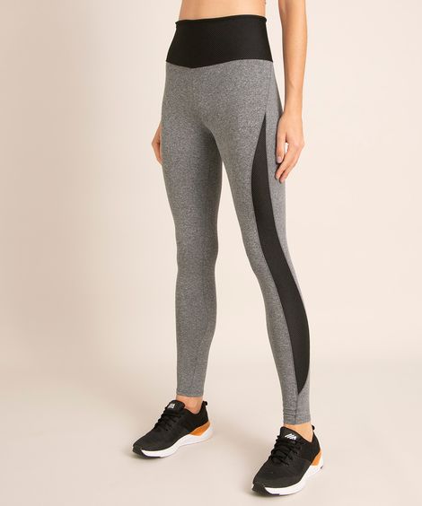 Calça Legging Feminina Esportiva com Recortes Cinza Mescla