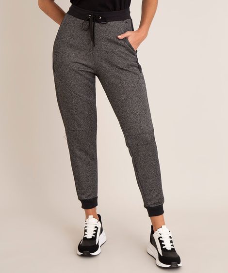 Calça Feminina Jogger em Moletom com Recortes Cinza Mescla Escuro