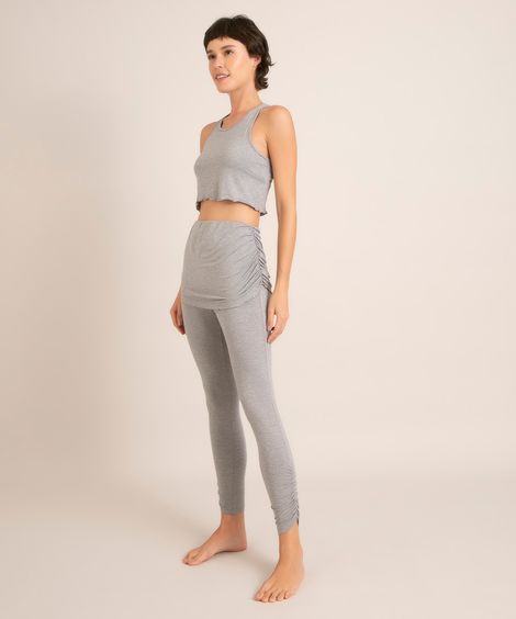 calça esportiva legging com saia sobreposta cinza mescla