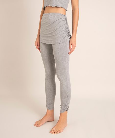 calça esportiva legging com saia sobreposta cinza mescla
