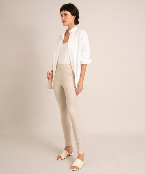 calça legging cintura alta com bolsos bege