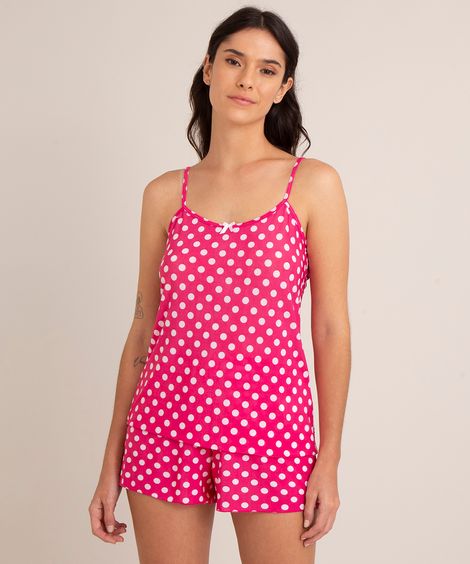 pijama de liganete estampado poá alças finas + short rosa