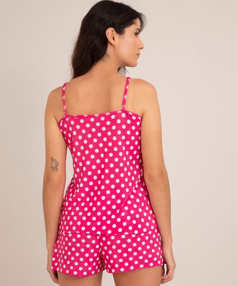 pijama de liganete estampado poá alças finas + short rosa