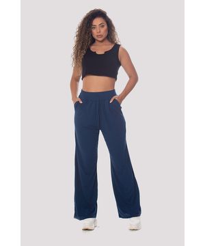 Calça Pantalona em Moletinho com Cós Elástico Amarração Zipituka 930 Azul Marinho