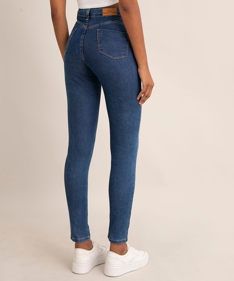 calça skinny jeans lipo push up cintura super alta sawary azul